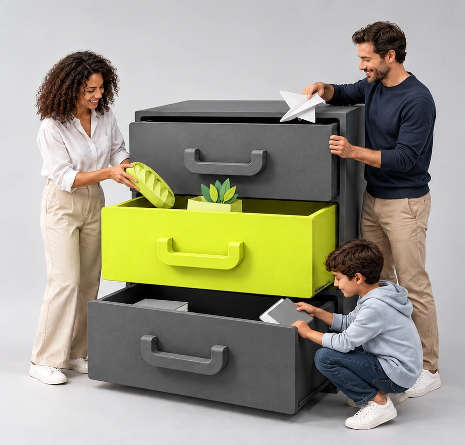 Pessoas colocando objetos de papel nas suas gavetas